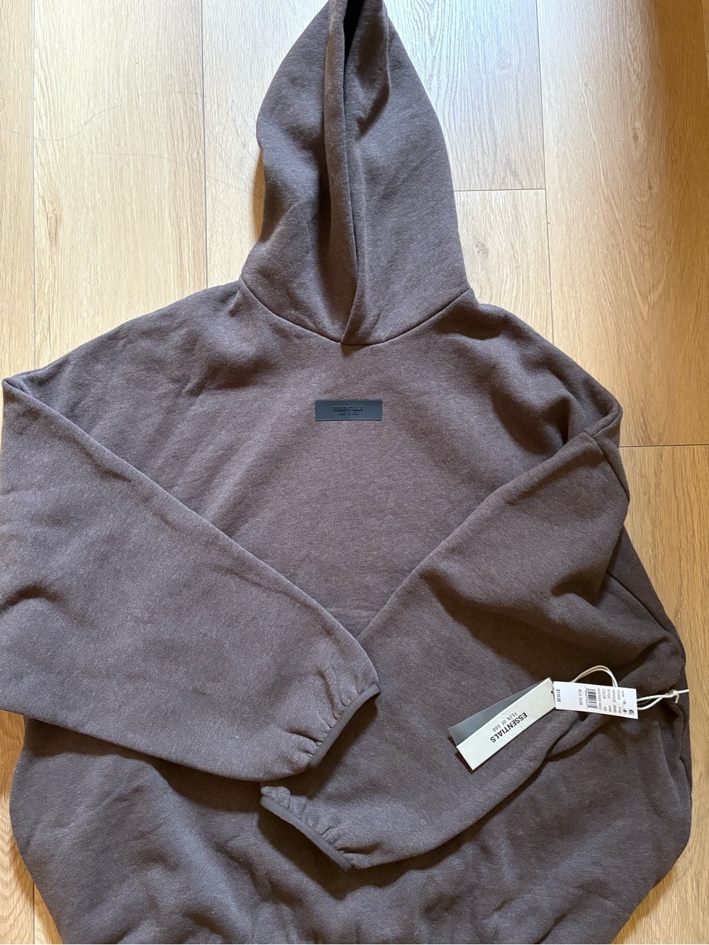 Brown Hooded Essentials Fear of God Sweatshirt with Front Logo Patch